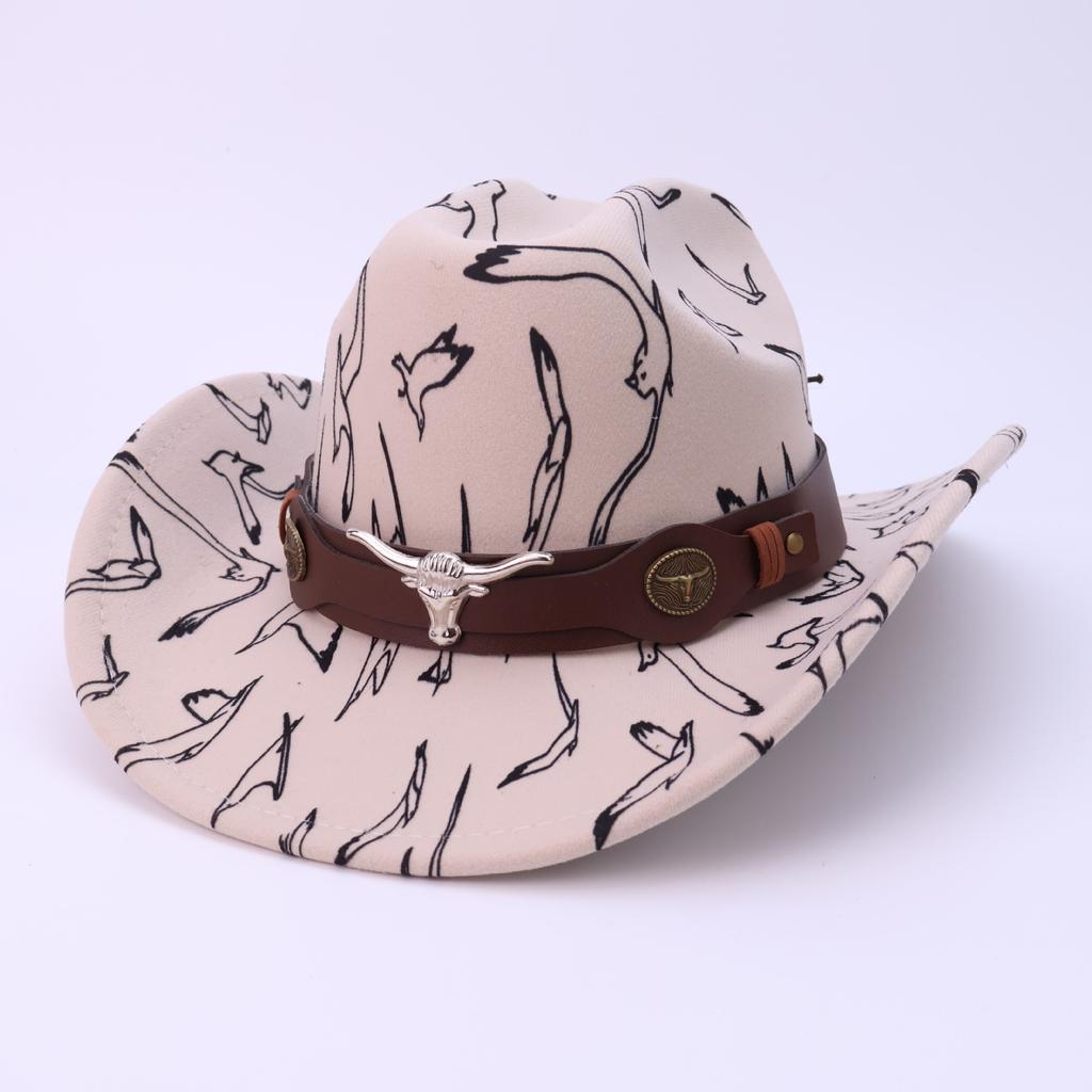 Cross-Border American Bull Head Western Cowboy Hat European And American Fashion Retro Knight Top Hat Men'S And Women'S Sunshade Jazz Hat