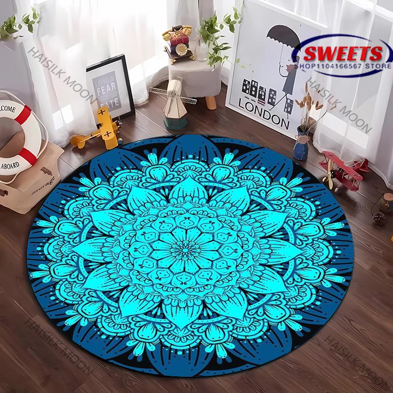 Kulový koberec Mandala s květinovým vzorem pro ložnici, obývací pokoj, pod pohovku, do kanceláře, moderní dekorativní rohožka, kobereček pod židli do počítačové místnosti, teplé luxusní dárky