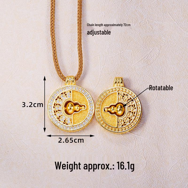 Ancient Gold Sand Eight-Treasure Compass Blessing Necklace - Chinese Retro Copper Alloy Jewelry