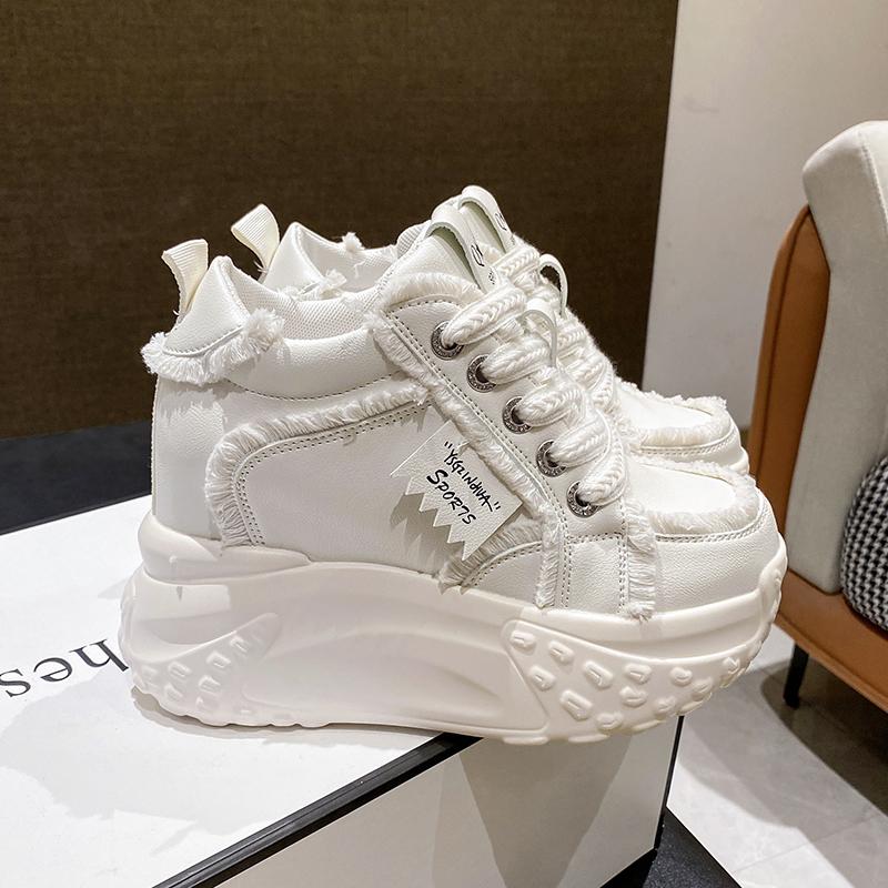 Fashion 10CM Women High Platform Sneakers New Autumn Breathable Chunky Dad Casual Shoes Thick Sole Trainers Leather Sneakers Woman