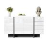 Weißes High-Gloss Sideboard, modernes und schlichtes Sideboard mit 2 Türen und 4 Schubladen, leicht zu reinigen, ideal für Wohnzimmer oder Esszimmer