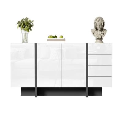White High-gloss Sideboard, Modern and Simple Sideboard with 2 Doors and 4 Drawers, Easy To Clean, Ideal for Living Room or Dining Room