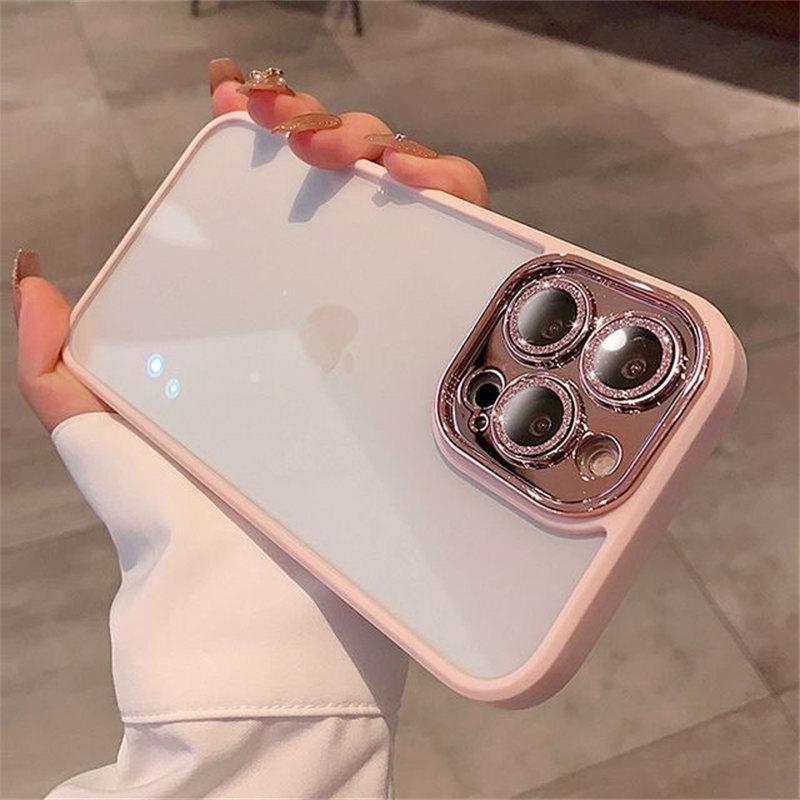 Luxury Glitter Diamond Transparent Case For iPhone 15 14 13 12 11 Pro Max Plus Lens Protection Shockproof Bumper Cases Cover