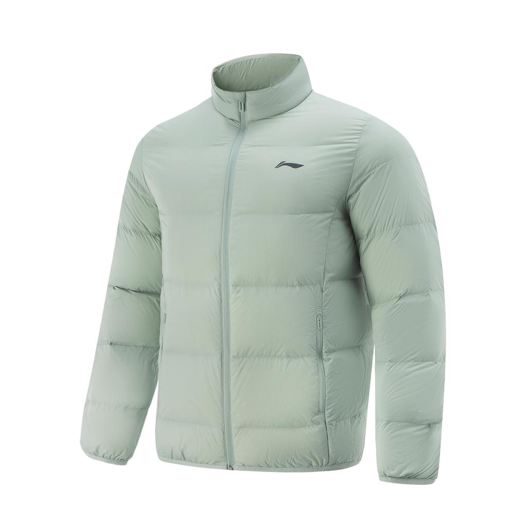 Li Ning Comfortable Simple Versatile Solid Color Zipper Stand Collar Short Down Jacket Unisex Outerwear Gray Green AYMV093-3