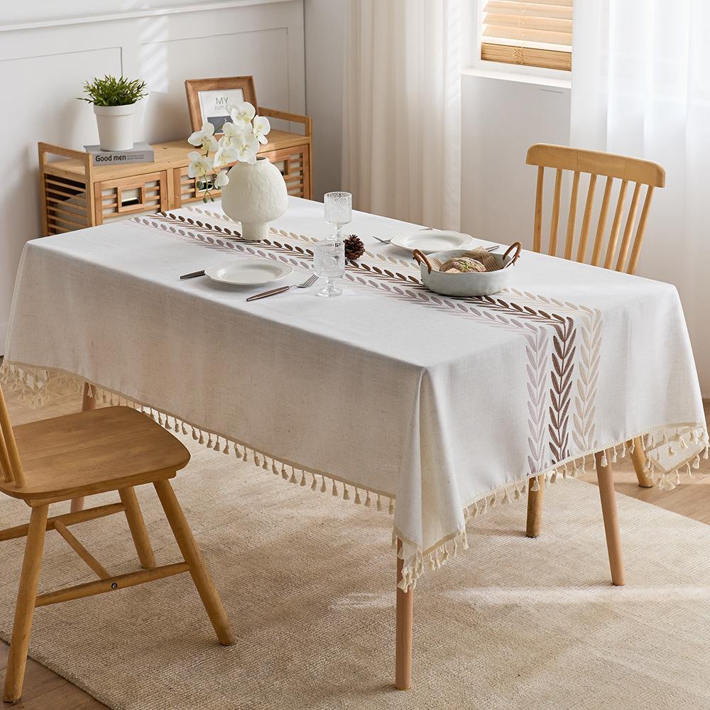 Embroidered cotton and linen style tablecloth French style fabric dining table cloth literary small fresh fringed coffee table cloth tablecloth