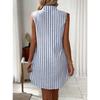 Women's Fashion Summer Spring Stripe Print Sleeveless POLO Neck Loose Waistline Casual Dresses