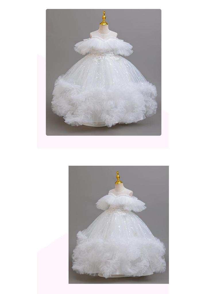 Girls' One-Shoulder Princess Dress with Mesh Puff Skirt – Formal Flower Girl Birthday Dance Costume