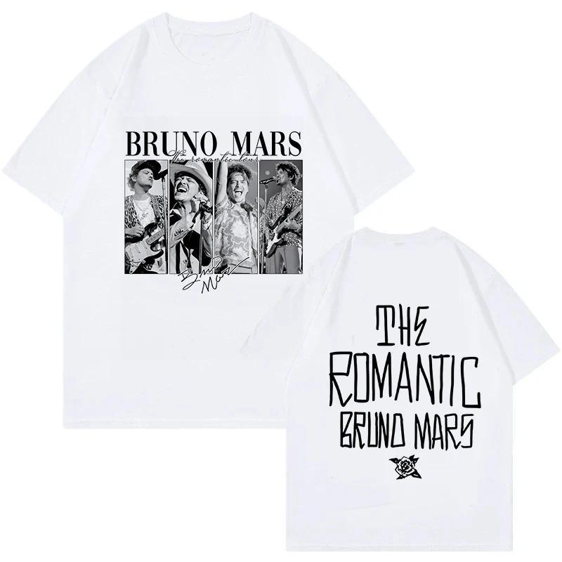 

Bruno Mars The Romantic Tour Vintage Photo Collage Double-Sided Graphic Oversized White T-Shirt | Pop Music Fan Tour Merch Tee M зелений