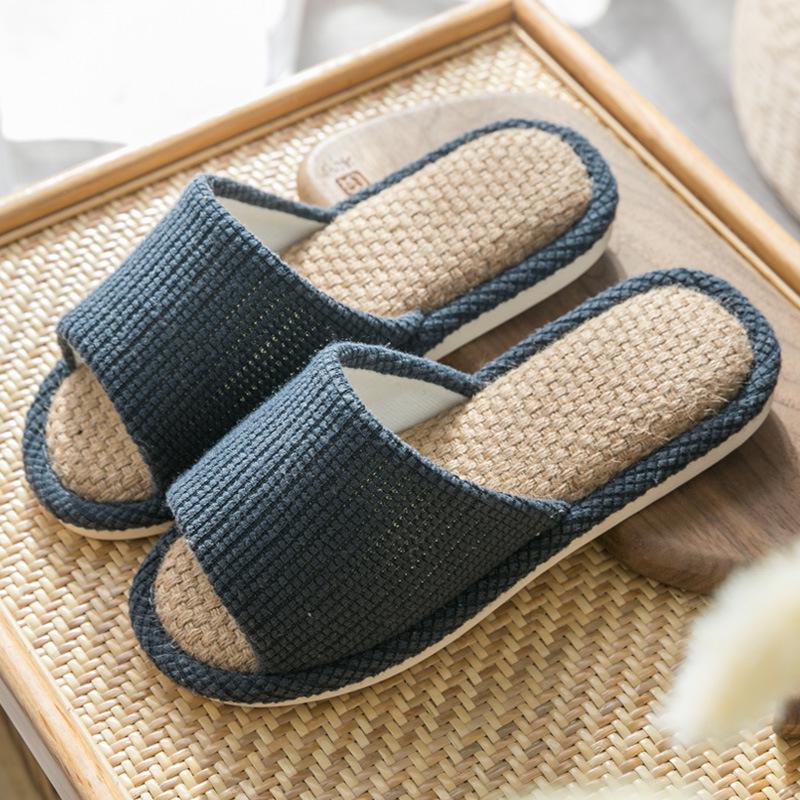 Summer Cotton Linen Open-Toe Couple Slippers for Men and Women