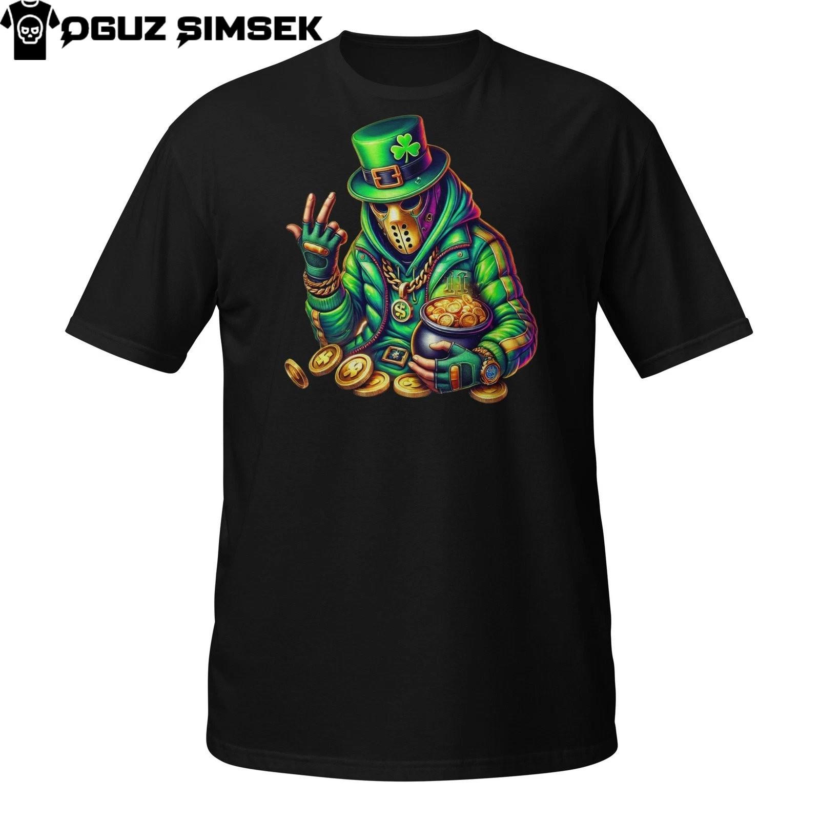 Leprechaun Gangster T-Shirt Mens Womens Tees Top – Funny Irish Gold Coin Urban Graphic Tee S