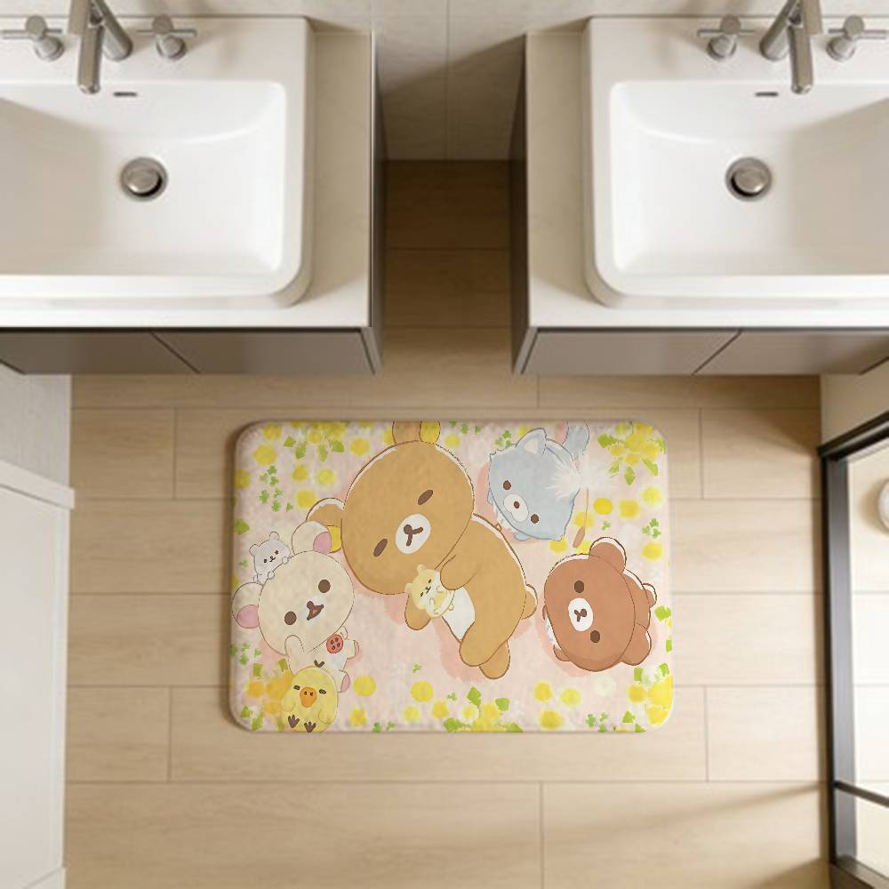 Kawaii Rilakkuma Bear Floor Mat INS Style Soft Bedroom Floor House Laundry Room Mat Anti-skid Household Carpets