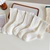 Women's Autumn Lace Ruffle Ballet Socks - Simple White Breathable Mid-Calf Scrunched JK Style.
