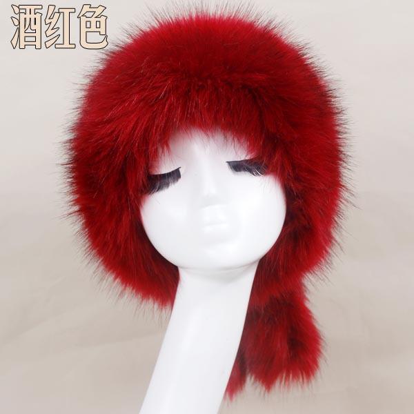 Imitation fox fur round flat top imitation fur hat thickened autumn and winter Russian Mongolian hat warm tail hat