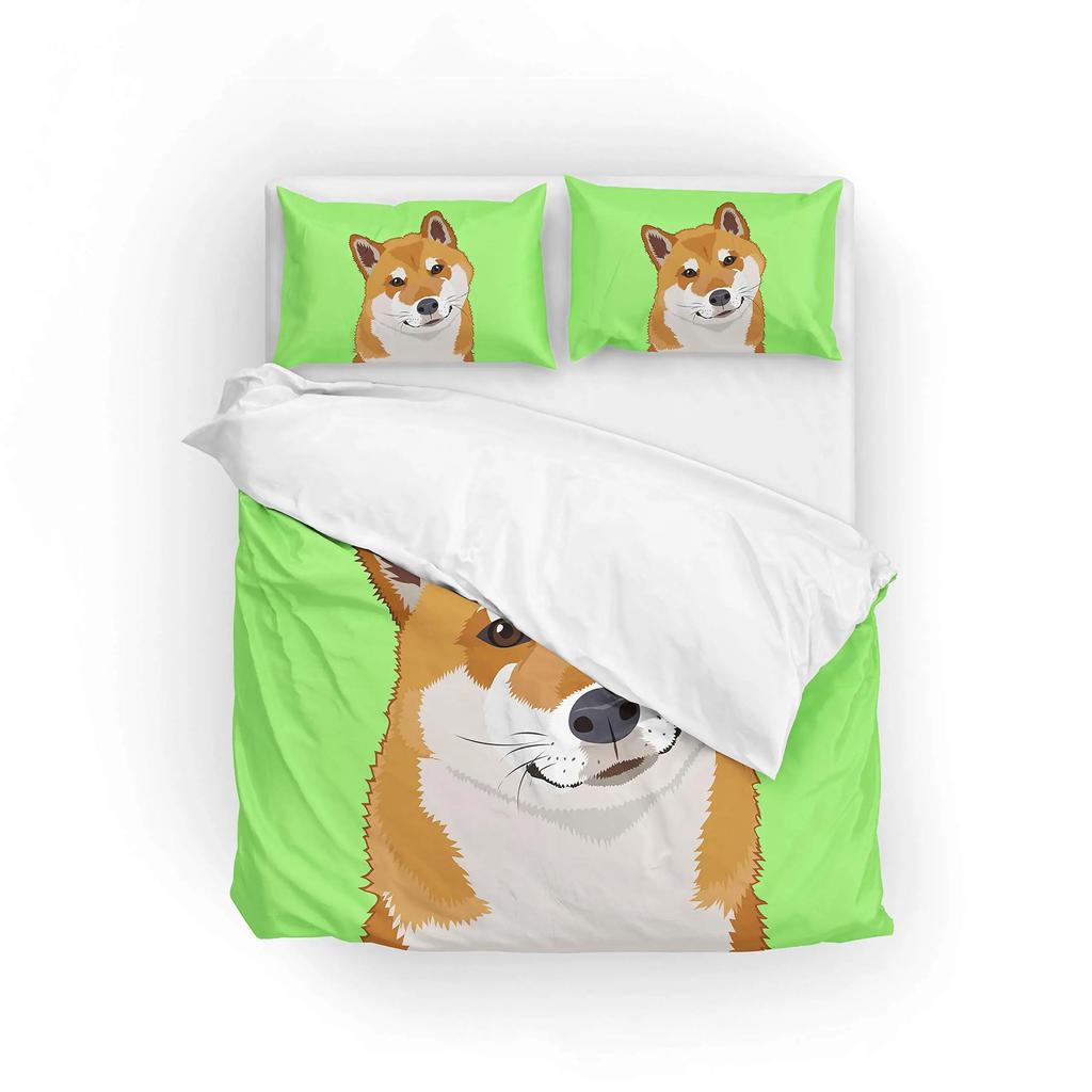 Shiba Inu Duvet Cover Set Cute Shiba Inu Bedding Set Cute Yellow Dog Cartoon Animal Farmhouse Pet Animals Polyester Quilt Cover