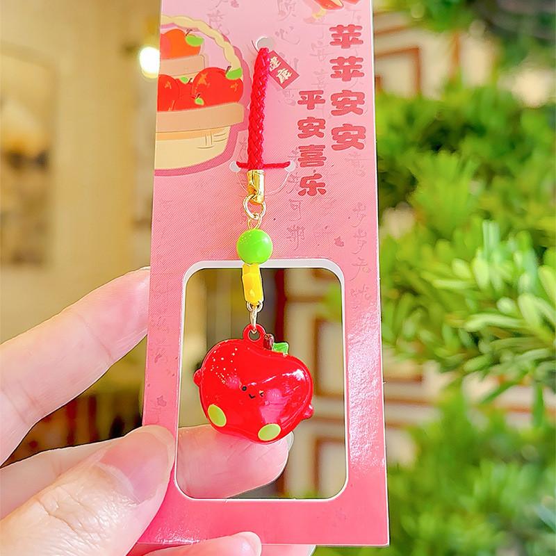 Fruit Apple Character Water Sound Bell Keyring Plush Keychain Children Bag Decor