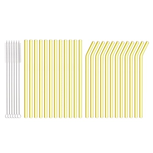 30 PCS Drinking Straws, 8 x 200 mm Bulk Reusable Glass Straws, Include 12 Straight 12 Bent 6 Cleaning Brush, Straws for Smoothies, Milkshake, Juice