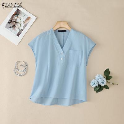 Lässige Sommerbluse mit V-Ausschnitt und kurzen Ärmeln für Damen