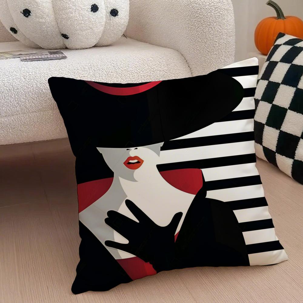 Elegant Vantage Anime Elegant Lady Pattern Cushion Cover Linen Pillow Case Soft Breathable Protective Couch Room Decoration