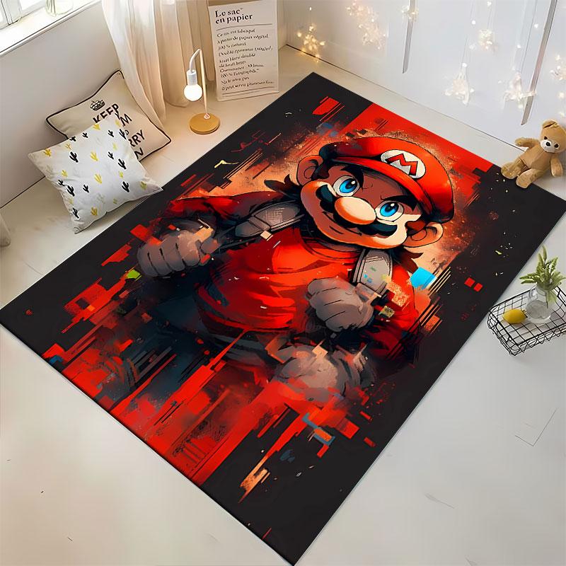 Super Mario Red Digital Glitch Pixel Art Floor Mat, Red Glitch Cyber Style and Fan Accent Design, Cozy Fan Floor Decor and All Seasons Gift