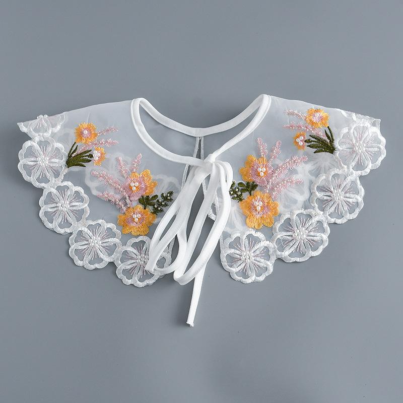 Korean Summer Floral Embroider Fake Collar Neck Guard Scarf Female Shoulder Wraps Cape Removable Shirt Detachable Collar