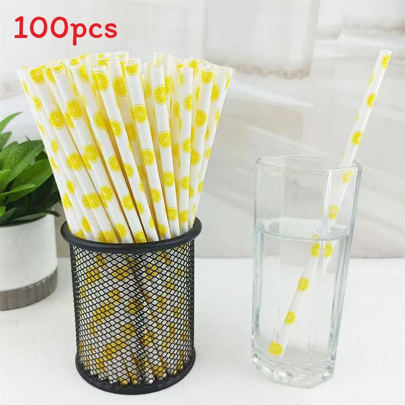 Degradable Paper Straws With Fruit Design For Summer Parties And Beverage Accessories