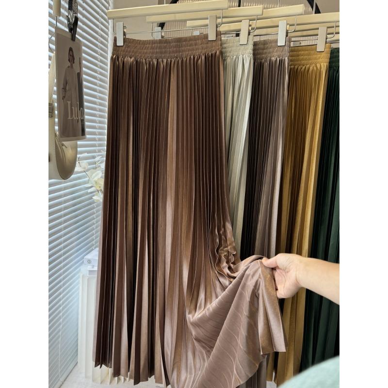 Women's Pleated Skirt Drooping Metallic Swinging Pleated Skirt Spring and Summer Dress