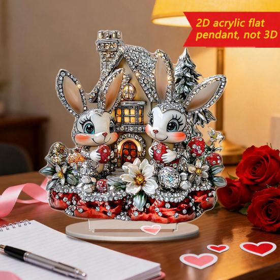 Easter Bunny Acrylic Table Sign 2D Flat Colorful Eggs Rabbit Decoration Home Living Room Valentine's Day Holiday Party Tabletop Ornament