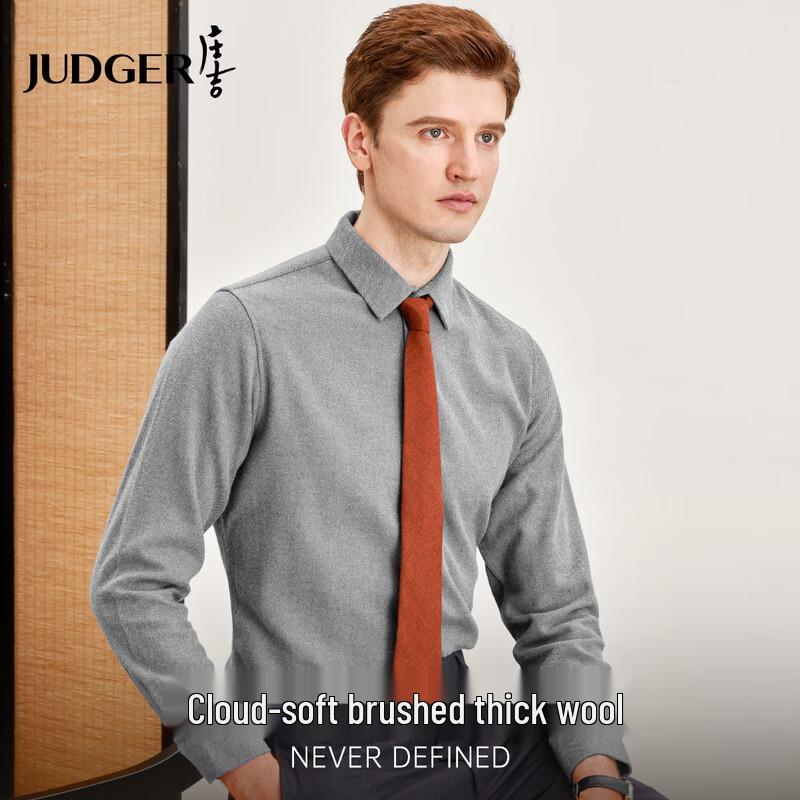 Zhuangji Men s Brushed Thickened Wool Blend Long Sleeve Shirt 4XL