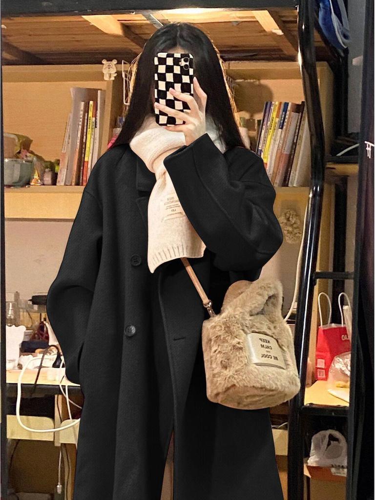 Women's Hepburn Style Korean Pink Wool Coat - Mid-Length, Autumn/Winter 2025 Collection, Petite Fit, High-End Feel