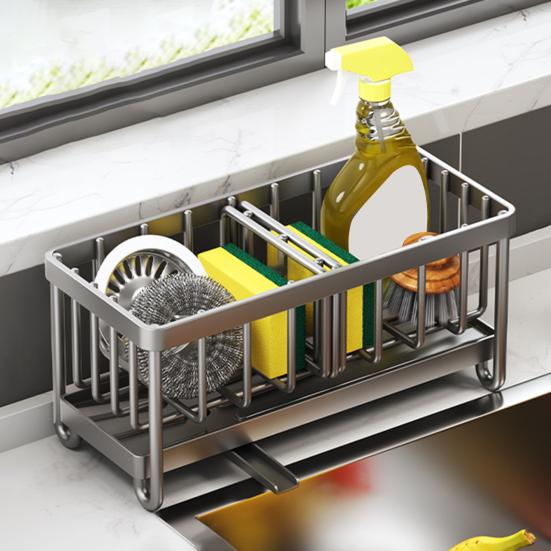 מחזיק ספוג לכיור מטבח עמיד בפני חלודה עמיד בפני קורוזיה מחזיק מברשת ארגונית לכיור מטבח עם פיית ניקוז אוטומטי