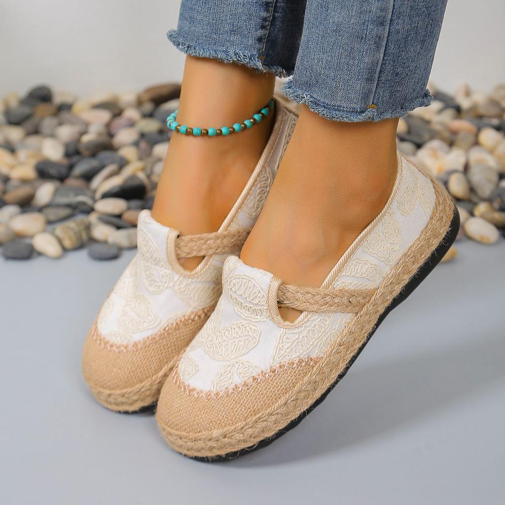 Fashion Women's Flats  Summer New Vintage Weave Breathable Casual Shoes Fashion Embroidery Lightweight Comfortable Half Slippers