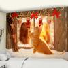 Christmas Art Wall Hanging Tapestry Christmas Tree and Cat Christmas Animal New Years Party Elk Yoga Blanket