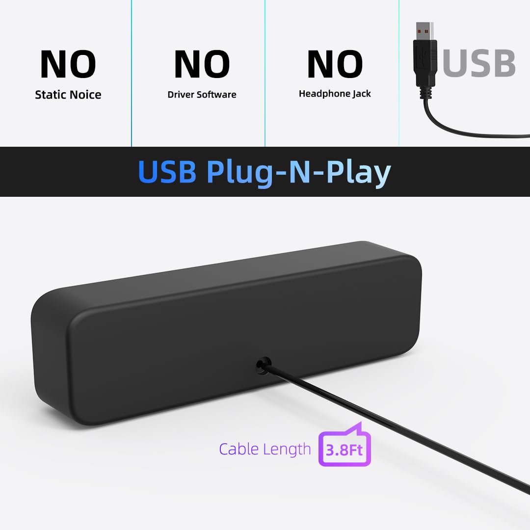 

LLR505 USB Powered Speaker for Desktop PC Dual Horn Enhanced Bass Stereo Sound Soundbar Type A