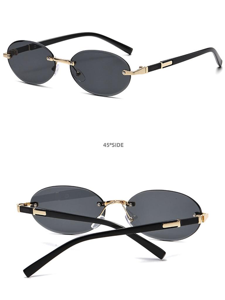 Trendy Cut Edge Personalized Oval Frame Sunglasses New Frameless Spicy Girl Hip-hop Sunglasses Metal WOMEN'S Sunglasses MEN'S Sunglasses