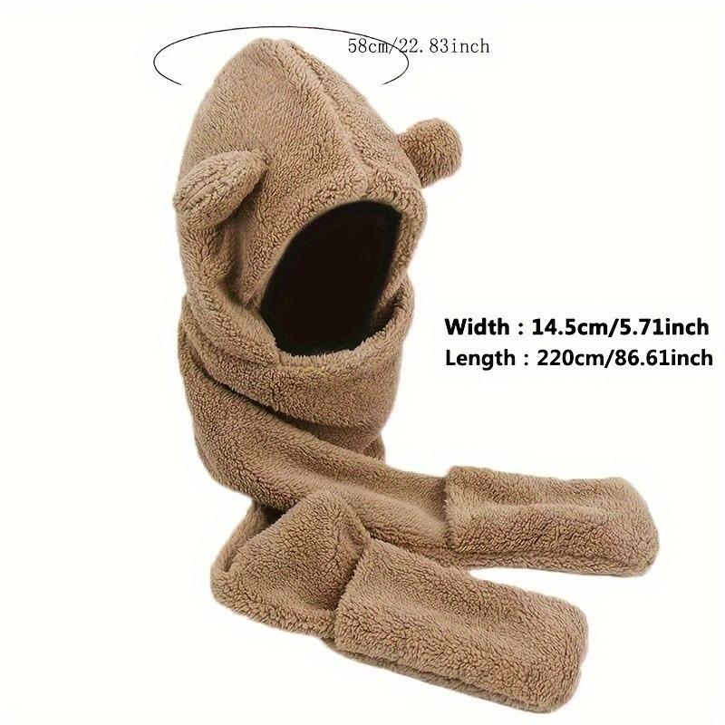 New Cute Bear Ear Hat Scarf Gloves Set Winter Women Beanies Caps Warm Plush Fleece Casual Solid Hats Kawaii Present