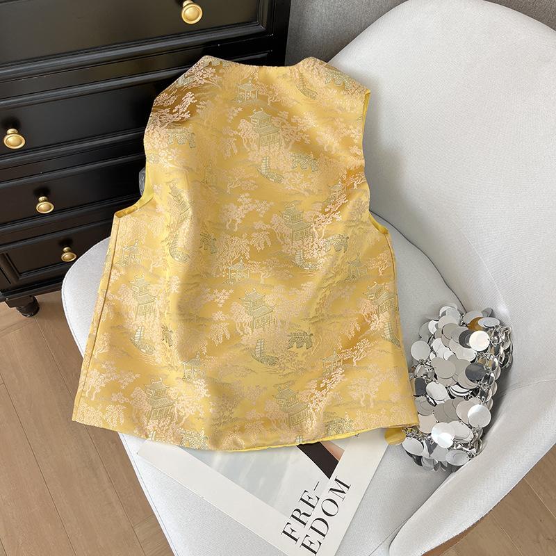 Vest High-end Jacquard Disc Buckle Vest Mother Vest Female Outer Spring