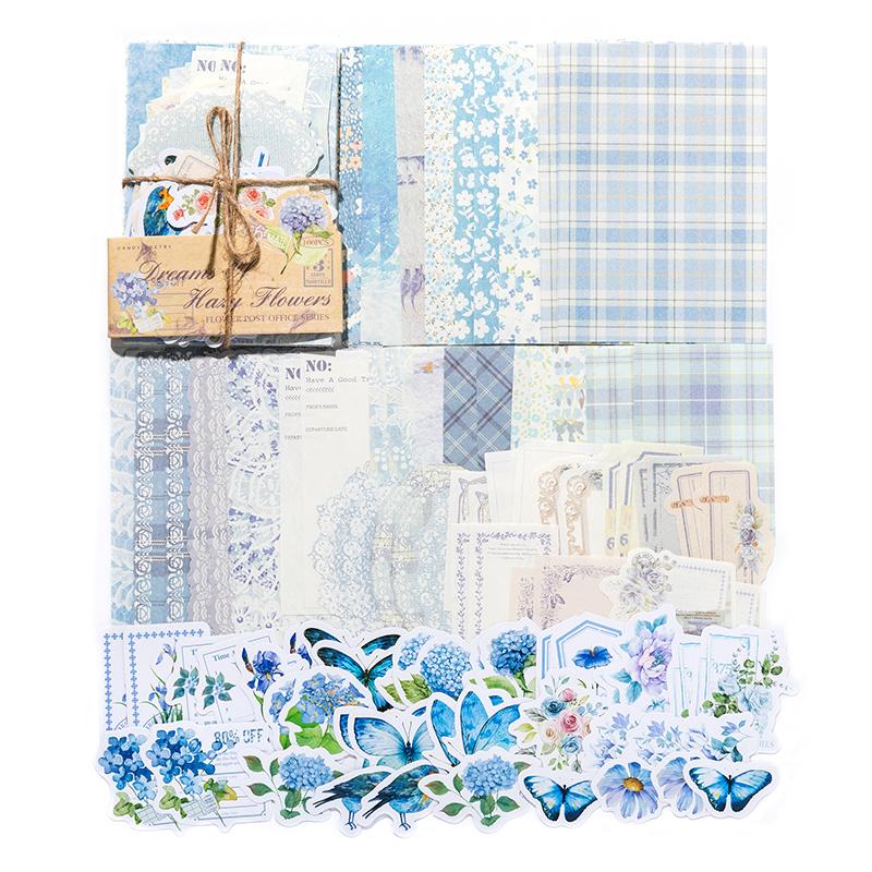 

4 Style Mixture Material Pack Flower Post Office Series Hollow Lace Frame Texture Material Paper For Handbook DIY Decoration синий