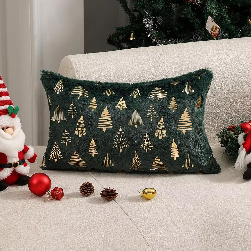 New Foil Print Plush Pillowcases Soft Decorative Throw Cover Sofa Accessories Christmas Tree Pattern Case Home Decor