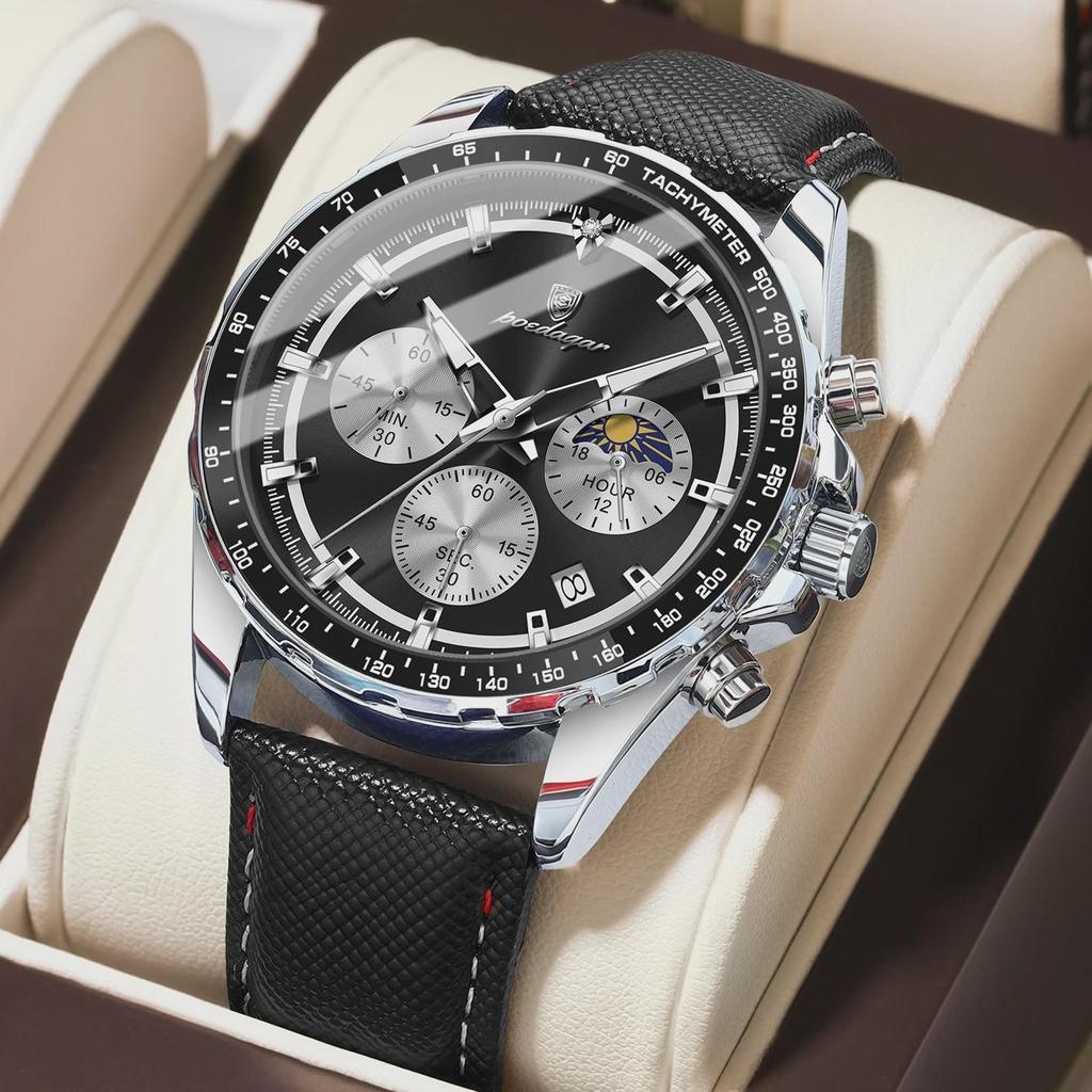 Herren Sportuhr Leuchtend Wasserdicht Chronograph Datum Lässig Herren Armbanduhr Leder Herren Quarzuhren