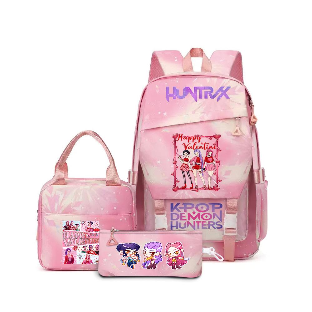 K-Pop Demon Hunter Girl Group Backpack Demon Boy Group Cartoon Anime Lunch Bag Pencil Case Three-Piece Set
