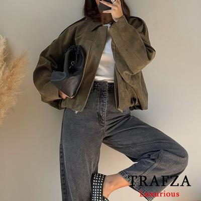 Casual Soft Bomber Jackets Women Long Lantern Sleeve Oversized Spring Summer Coats Fashion 2025 Streetwear Zipper Outwear