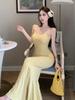 Sweet Milk Yellow Pure Desire Sexy Graceful Curve Suspender Dress Women's Summer White Slim Slim and Thin Fishtail Dress
