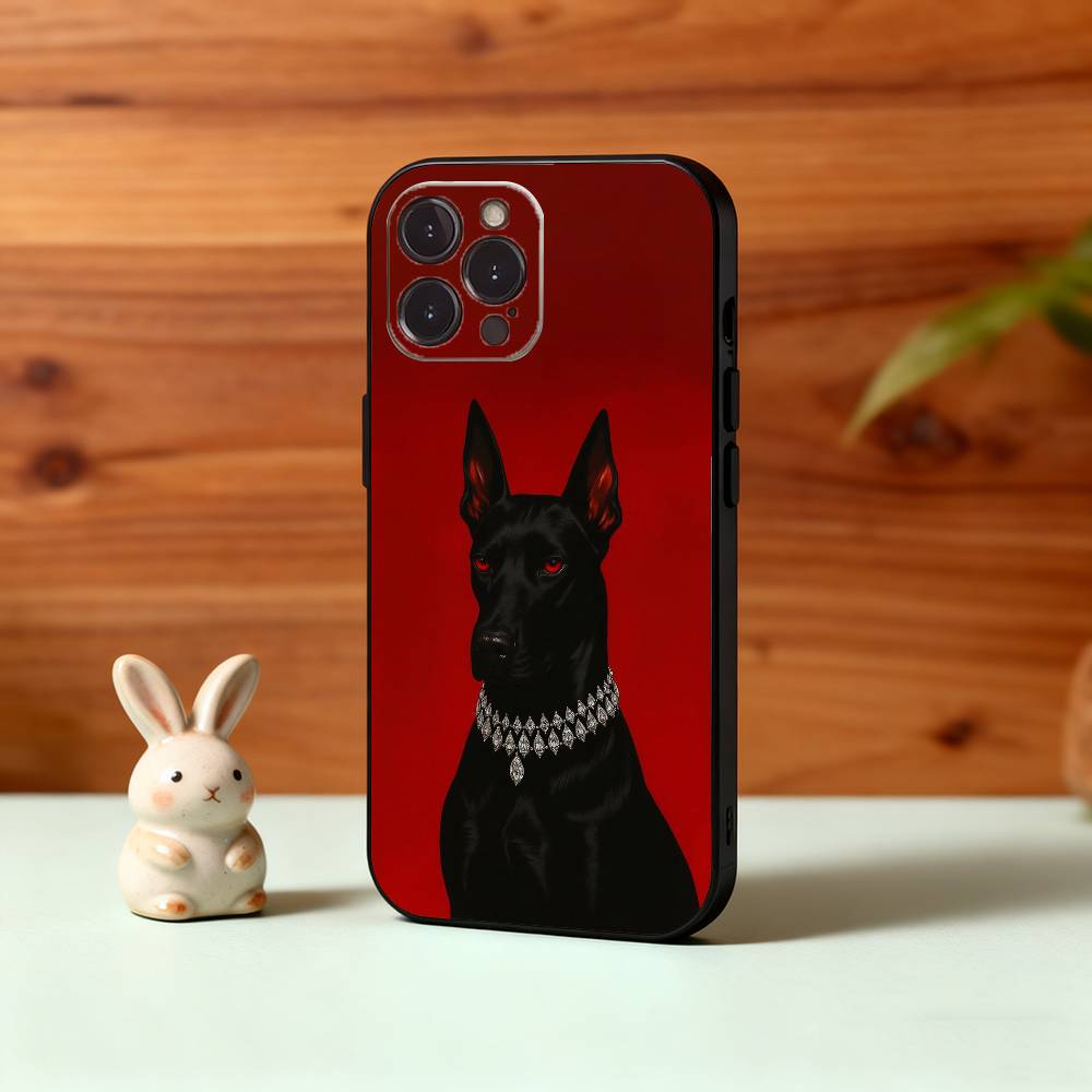 Doberman Dog Phone Case For iPhone17,16,15,14,13,12Plus,Pro Max,XS,5G Soft Silicone Black Cover iPhone12