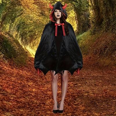 Bow Halloween Hooded Cloak Washable Durable Witch Cape Funny Gothic Costume Cape  Ladies