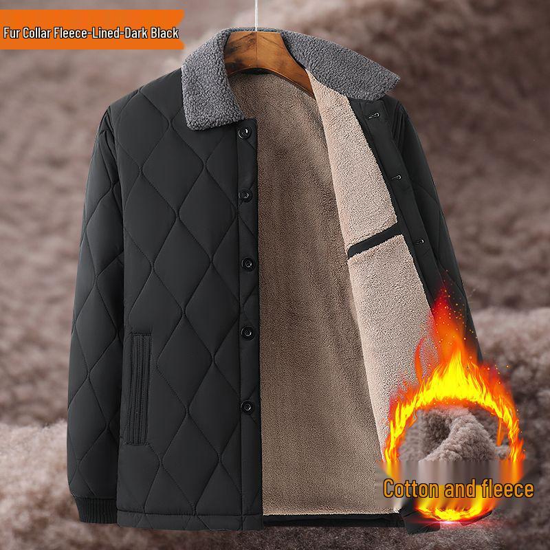 Men's Fleece-Lined Lambswool Coat - Warm, Loose-Fit Winter Jacket for Middle-Aged & Elderly