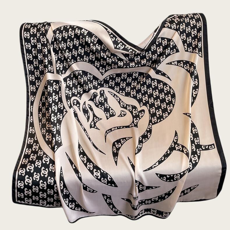 Hangzhou Silk Satin Brocade Scarf 110x110: Versatile Large Silk Feel Shawl for Air Conditioning
