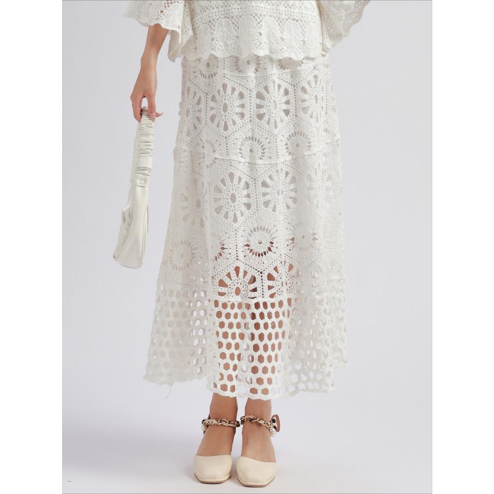 Skirt Women Knitting Lace Long Solid Hollow Out Sexy Hollow Summer Style Loose Basic