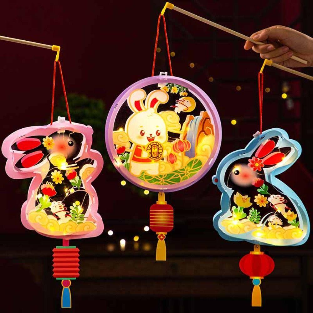 Rabbit Children DIY Lantern Material Kit Paper Ancient Style Handheld Lantern  Decoration