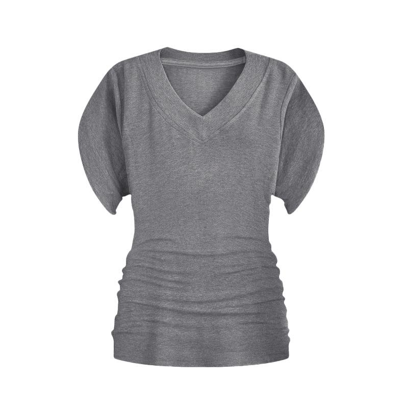 Lazy wind loose V-neck short-sleeved T-shirt women's large size bottoming shirt bat-sleeved blouse waist versatile solid color top