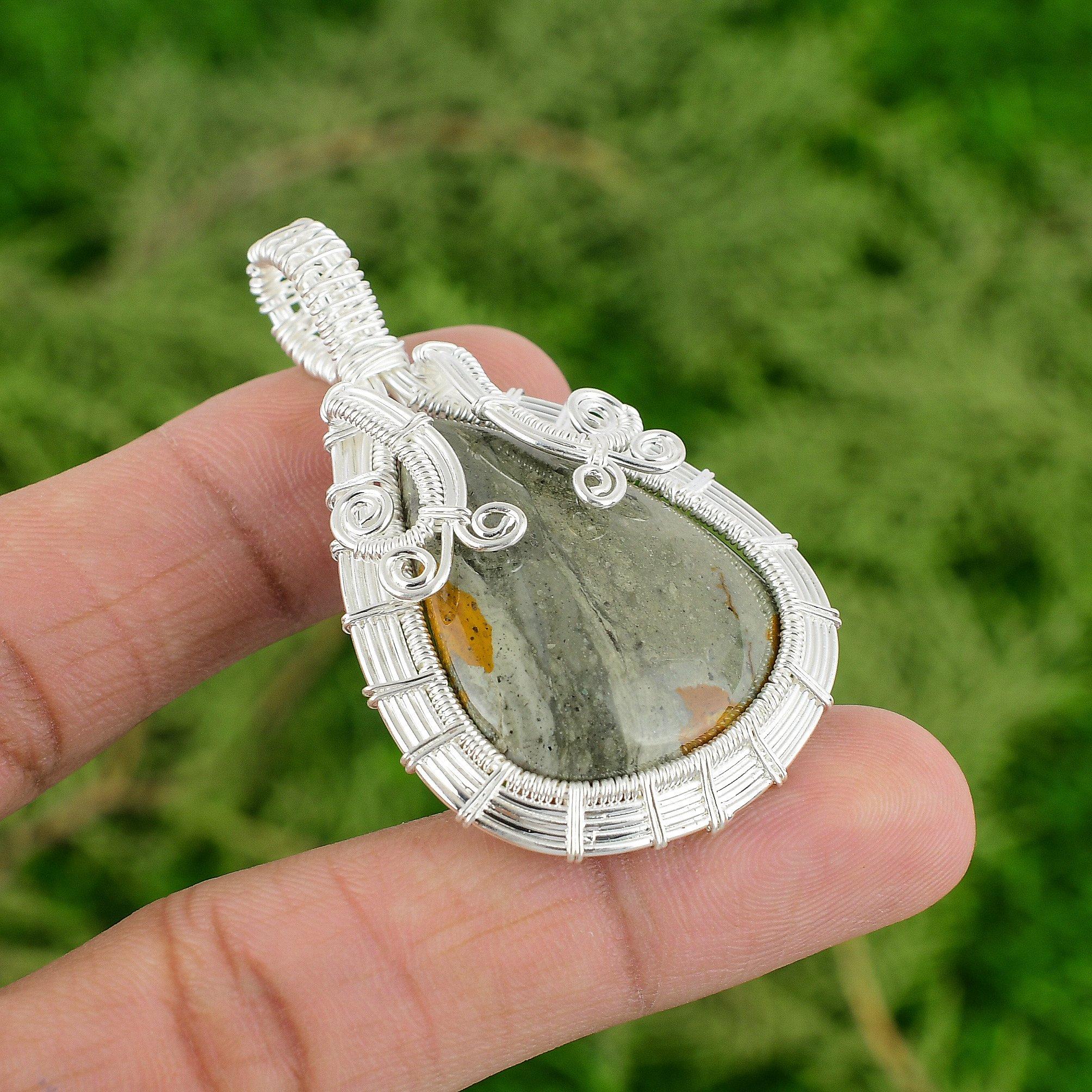 

Natural Polychrome Jasper Sterling Silver Wire Wrapped Daughter Pendant Jewelry